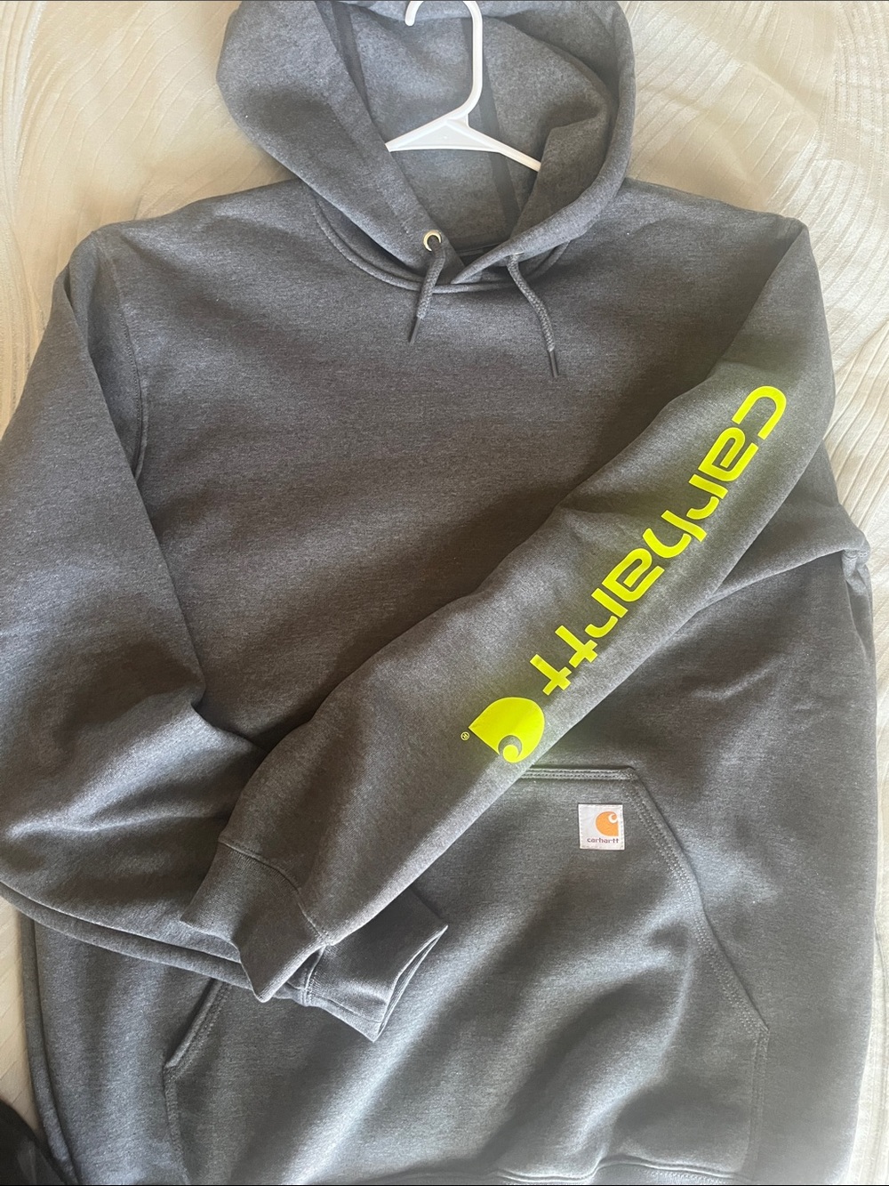 Men’s Large Tall Carhartt Dark Gray Pullover Hoodie with Sleeve Logo